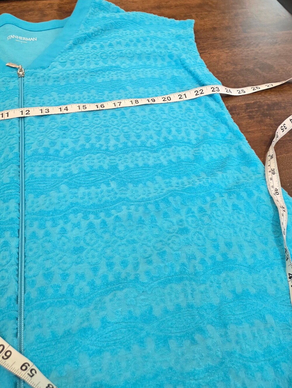 Stan Herman Turquoise Full Zip Terry Cloth Robe Cover-Up Large - Picture 5 of 10